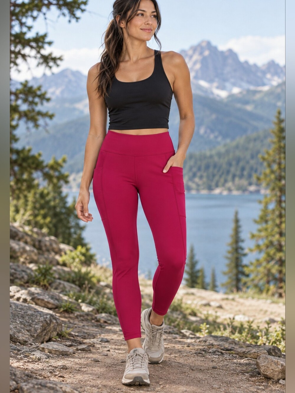 REI Co-op Pink High Rise Leggings Pocket Activewear Large
